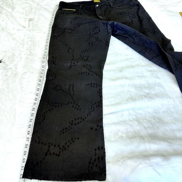Messori Men's Cool Jeans Black Embroidered Distressed Cotton Jeans Pants SZ 40 - Picture 12 of 14